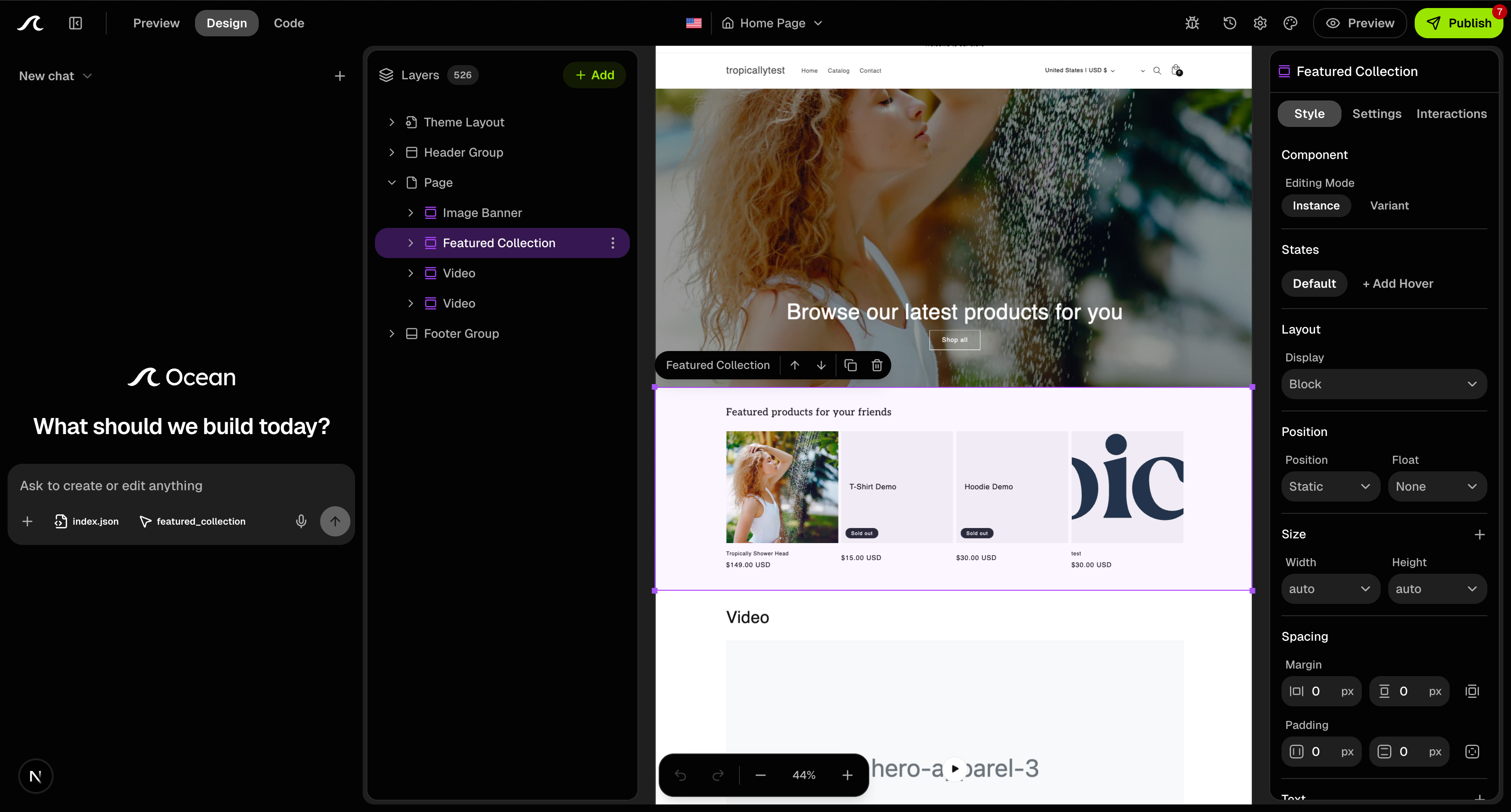 Ocean visual editor dashboard